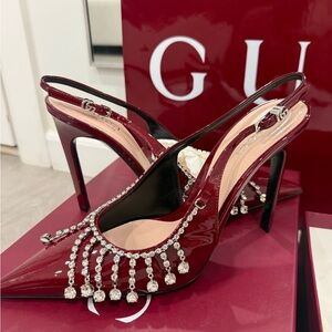 Gucci Elegant Burgundy Slingback Heels with Rhinestone Detailing